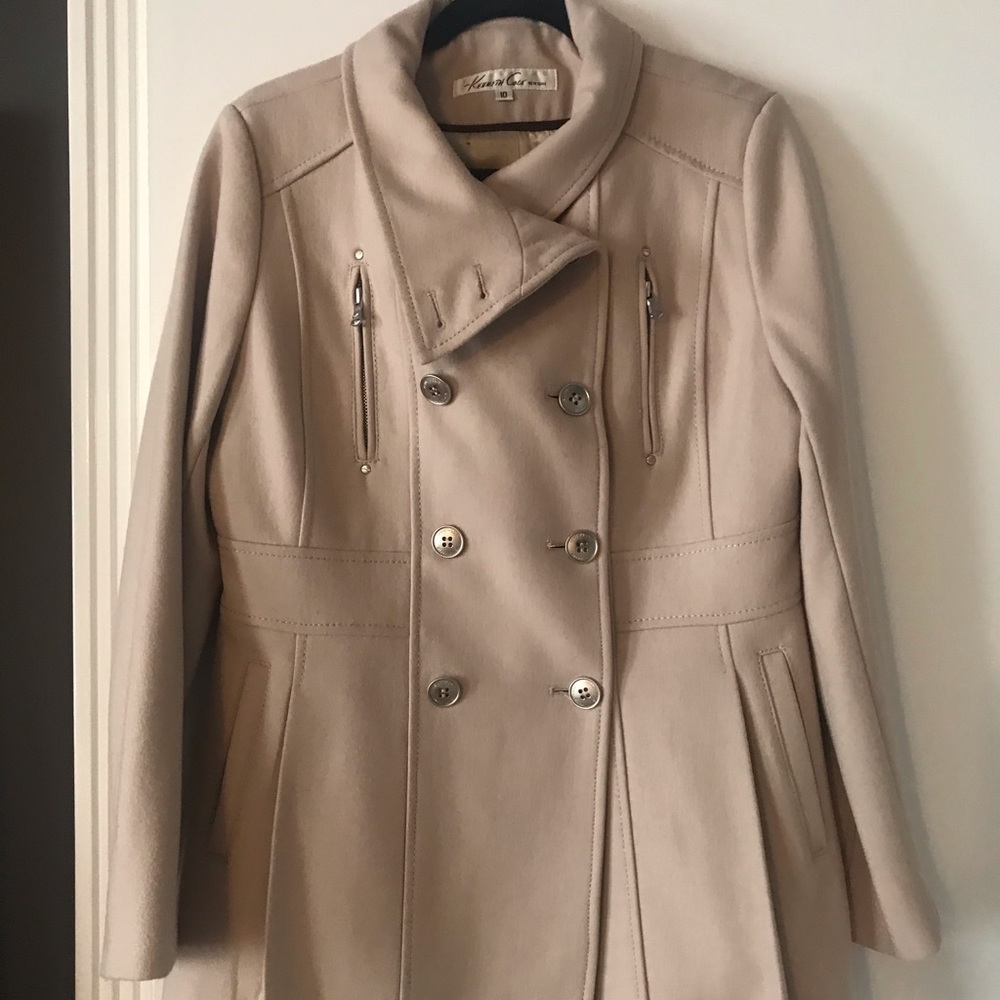 Kenneth Cole Beige Wool Double Breasted Coat